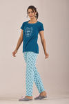 Sweet Moon Knit Cotton Pyjama Set - Skyblue Darkblue — thumbnail 3